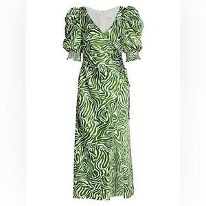 Cinq à Sept Kacy Zebra Print Puff-Sleeve Wrap Sheath Dress Size 6